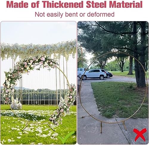 7 Ft Round Wedding Arch Stand with Metal Base, Gold in Gold, alternate view 5