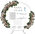 7 Ft Round Wedding Arch Stand with Metal Base, White in White