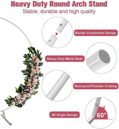 7 Ft Round Wedding Arch Stand with Metal Base, White in White, alternate view 3