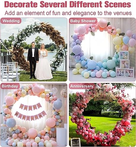 7 Ft Round Wedding Arch Stand with Metal Base, White in White, alternate view 7
