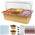 7 Grids Stainless Steel Topping Containers with Flip Lids (Gold) in Golden Flip Cover