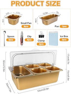7 Grids Stainless Steel Topping Containers with Flip Lids (Gold) in Golden Flip Cover, alternate view 2