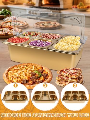7 Grids Stainless Steel Topping Containers with Flip Lids (Gold) in Golden Flip Cover, alternate view 5