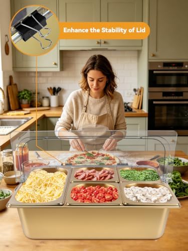 7 Grids Stainless Steel Topping Containers with Flip Lids (Gold) in Golden Flip Cover, alternate view 7