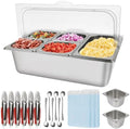 7 Grids Stainless Steel Topping Containers with Flip Lids in Silver Flip Cover