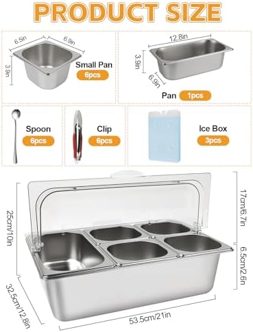 7 Grids Stainless Steel Topping Containers with Flip Lids in Silver Flip Cover, alternate view 3