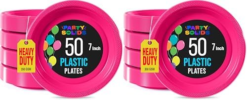 7 Inch. Dessert Plates Cerise Plastic Plates Disposable, 50 Count Cerise Plate Set, Disposable Plates For Party