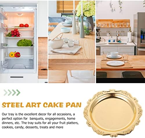 7 Inch Vintage Resistant Gold Tray Round Iron Serving Platter in Gold, alternate view 4