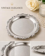 7 Inch Vintage Resistant Silver Tray Round Iron Serving Platter in Silver, alternate view 4