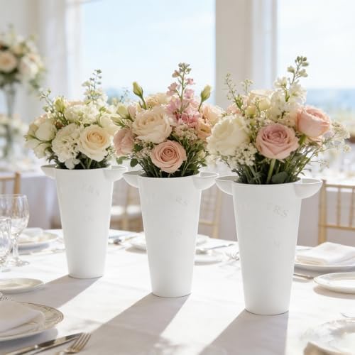 7 Pack Modern Round Vases Flower Buckets, 9.84 Inch Plastic Floral Flower Vases for Centerpieces Floral Display, alternate