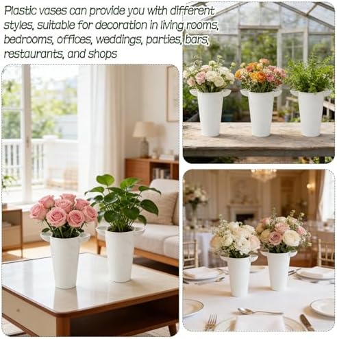 7 Pack Modern Round Vases Flower Buckets, 9.84 Inch Plastic Floral Flower Vases for Centerpieces Floral Display, alternate