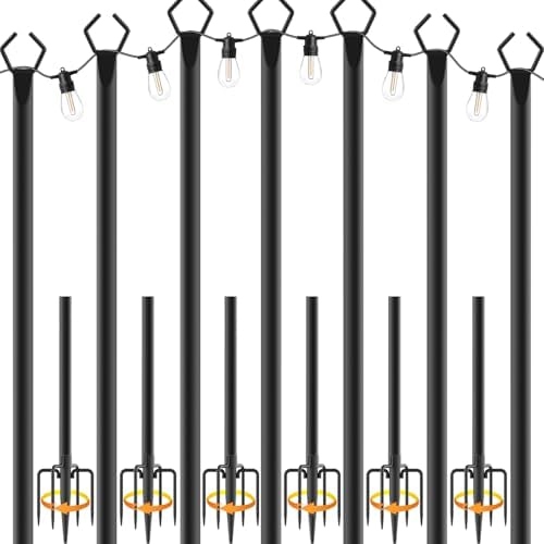 7 Pack String Light Poles, Metal Poles for Hanging Outdoor Light Strings,7 Pack 10 FT Light Poles Stand for