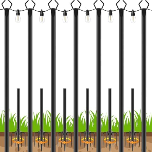 7 Pack String Light Poles, Poles for Outdoor String lights10 Ft Metal Poles with Fork for Outdoor String Lights