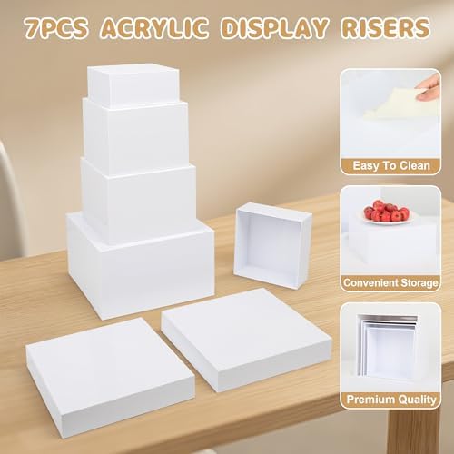 7 Pcs Acrylic Buffet Risers Set - Square Display Stands 6.8" to 12", Clear Cube Boxes for Cakes, Desserts, alternate view 5