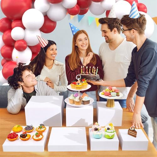 7 Pcs Acrylic Buffet Risers Set - Square Display Stands 6.8" to 12", Clear Cube Boxes for Cakes, Desserts, alternate view 6