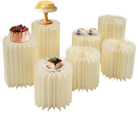 7 Pcs Cake Display Stands, Cardboard Cupcake Buffet Risers, 12" Foldable Reusable Food Display Risers With