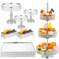 7 Pcs Cake Stand Set Crystal Beaded Metal Dessert Display, Silver in as shown in the pictures