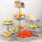 7 Pcs Cake Stand Set Crystal Beaded Metal Dessert Display, Silver in as shown in the pictures, alternate view 2