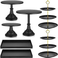 7 Pcs Cake Stand Set Metal Dessert Table Display Holder, Black in Black