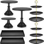 7 Pcs Cake Stand Set Metal Dessert Table Display Holder, Black in Black