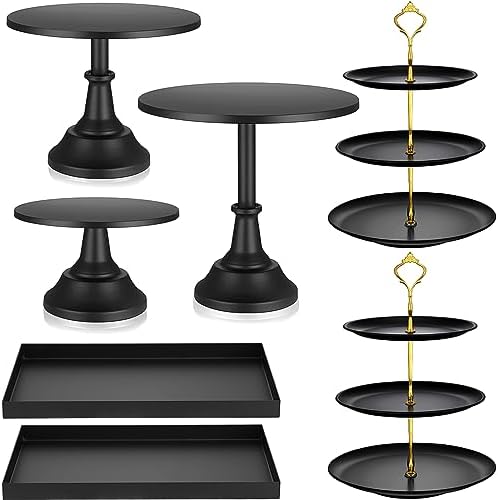 7 Pcs Cake Stand Set Metal Dessert Table Display Holder, Black in Black