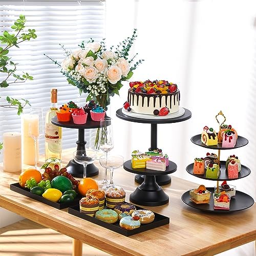 7 Pcs Cake Stand Set Metal Dessert Table Display Holder, Black in Black, alternate view 2