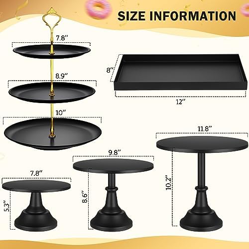 7 Pcs Cake Stand Set Metal Dessert Table Display Holder, Black in Black, alternate view 3