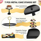 7 Pcs Cake Stand Set Metal Dessert Table Display Holder, Black in Black, alternate view 4