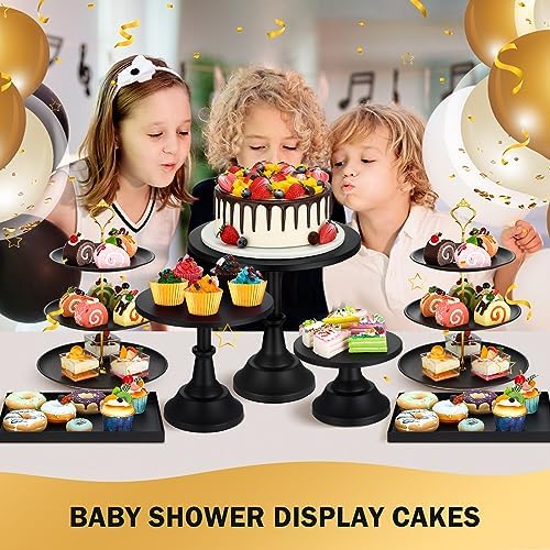 7 Pcs Cake Stand Set Metal Dessert Table Display Holder, Black in Black, alternate view 5