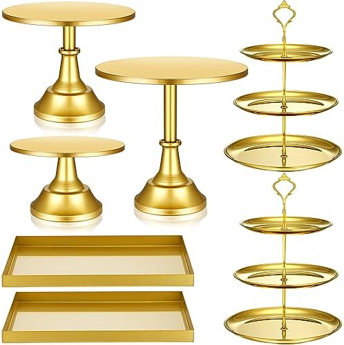 7 Pcs Cake Stand Set Metal Dessert Table Display Holder, Gold in Gold