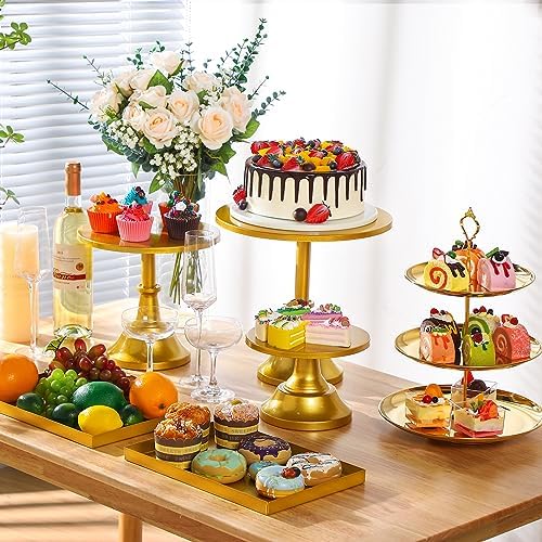 7 Pcs Cake Stand Set Metal Dessert Table Display Holder, Gold in Gold, alternate view 2