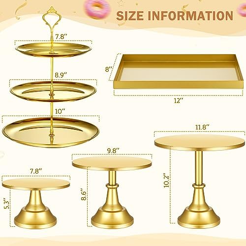 7 Pcs Cake Stand Set Metal Dessert Table Display Holder, Gold in Gold, alternate view 3