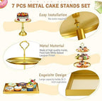 7 Pcs Cake Stand Set Metal Dessert Table Display Holder, Gold in Gold, alternate view 4