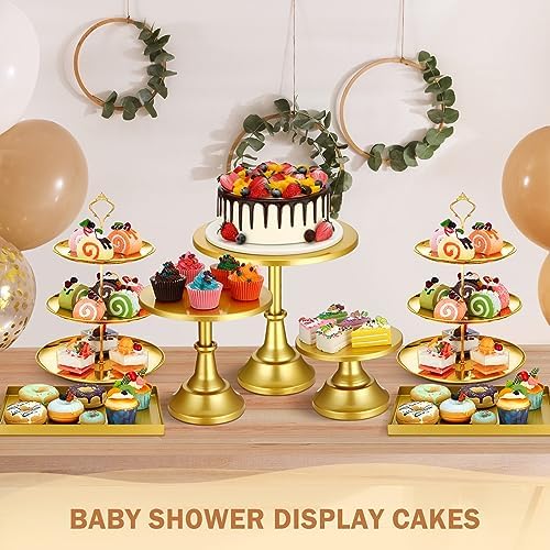 7 Pcs Cake Stand Set Metal Dessert Table Display Holder, Gold in Gold, alternate view 5