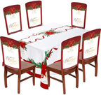 7 Pcs Christmas Chair Protector Cover and Tablecloth Set Stretch Removable Washable 60"x84" Table Cover and