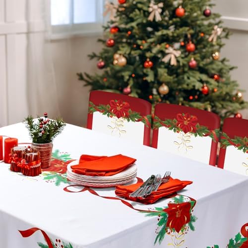 7 Pcs Christmas Chair Protector Cover and Tablecloth Set Stretch Removable Washable 60"x84" Table Cover and, alternate view 2