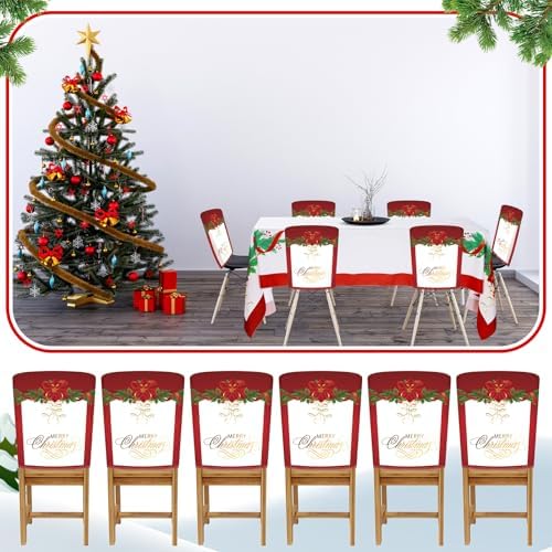 7 Pcs Christmas Chair Protector Cover and Tablecloth Set Stretch Removable Washable 60"x84" Table Cover and, alternate view 4