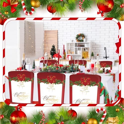 7 Pcs Christmas Chair Protector Cover and Tablecloth Set Stretch Removable Washable 60"x84" Table Cover and, alternate view 6