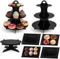 7 Pcs Dessert Table Display Set 3 Tiered Cupcake Stand, Black in Black