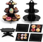 7 Pcs Dessert Table Display Set 3 Tiered Cupcake Stand, Black in Black