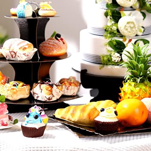 7 Pcs Dessert Table Display Set 3 Tiered Cupcake Stand, Black in Black, alternate view 2