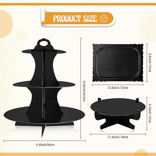 7 Pcs Dessert Table Display Set 3 Tiered Cupcake Stand, Black in Black, alternate view 3