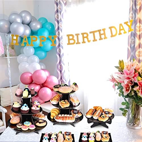 7 Pcs Dessert Table Display Set 3 Tiered Cupcake Stand, Black in Black, alternate view 4
