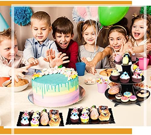 7 Pcs Dessert Table Display Set 3 Tiered Cupcake Stand, Black in Black, alternate view 5