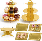 7 Pcs Dessert Table Display Set 3 Tiered Cupcake Stand, Gold in Gold