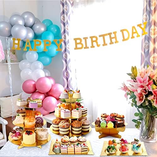 7 Pcs Dessert Table Display Set 3 Tiered Cupcake Stand, Gold in Gold, alternate view 4