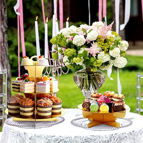 7 Pcs Dessert Table Display Set 3 Tiered Cupcake Stand, Gold in Gold, alternate view 6