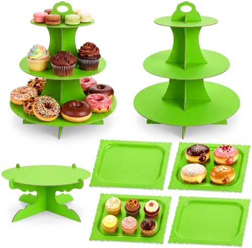 7 Pcs Dessert Table Display Set 3 Tiered Cupcake Stand, Green in Green