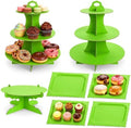 7 Pcs Dessert Table Display Set 3 Tiered Cupcake Stand, Green in Green