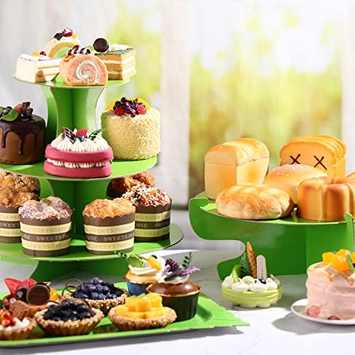 7 Pcs Dessert Table Display Set 3 Tiered Cupcake Stand, Green in Green, alternate view 2